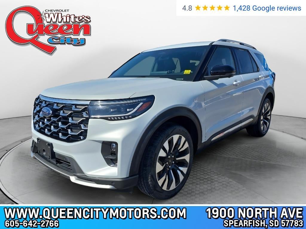 2026 Ford Explorer Platinum in White — front three-quarter view